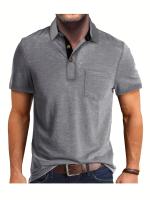 Camisa de manga corta para hombre, camisa de solapa con botones, bolsillo en el pecho, color sólido, a la moda - details 35