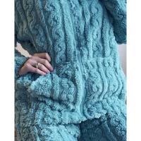 Conjunto De Pijamas De Dos Piezas Para Mujer, Conjunto De Top Y Pantalones De Manga Larga Con Cuello Levantado Texturizado De Jacquard Y Cremallera, Grueso Y Cálido, Otoño - details 4