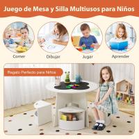 Juego de mesa y sillas para niños de 5 piezas, tablero de pizarra para escribir, mesa redonda apilable infantil con 4 taburetes de almacenamiento para actividades, arte, lectura (rosa) - details 15
