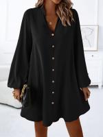 Vestido suelto de desayuno único con cuello en V de manga larga de primavera y verano 2025 para mujer - details 3