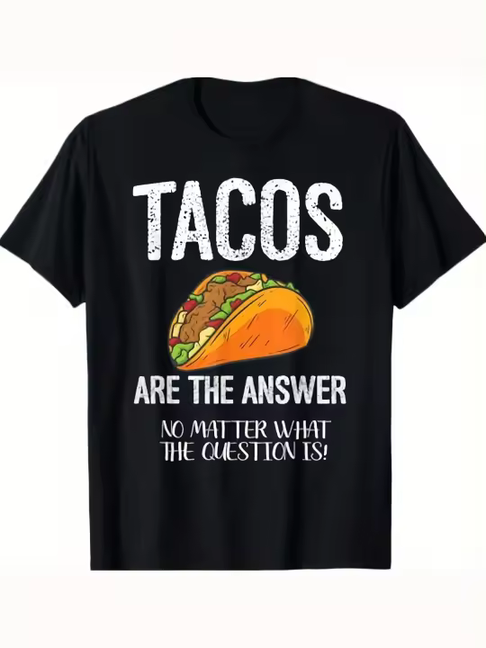 Camiseta de Meme de Tacos Cuello Redondo Corto Algodón Suave Camiseta de Deportista para Hombres - 1