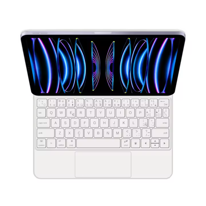 AJIUYU-Teclado mágico Español para iPad Pro, 11 pulgadas, 4, 3, 2, 2018-2022, iPad Air 5, 4, 10,9, Tableta inteligente, Teclado magnético Blanco - 1