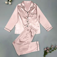 Conjunto de Pijama de Sátén para Mujer Top de Camisa con Manga Larga y Pantalones Elásticos - details 10