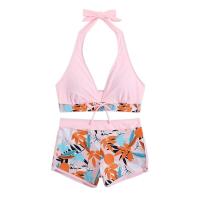 Bikini abierto con estampado de hojas retro en talla grande, conjunto de traje de baño de dos piezas con correas estables para mujer - details 93