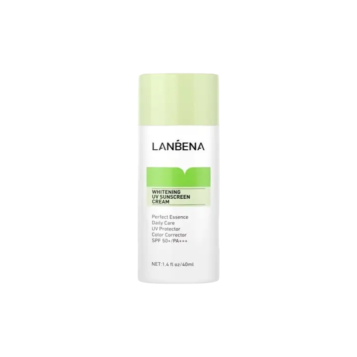 LANBENA Protector solar blanqueador verde SPF50+ / PA+++ Ilumina la piel Antiarrugas Nutritivo Cuidado solar diario Facial 40ml - 1