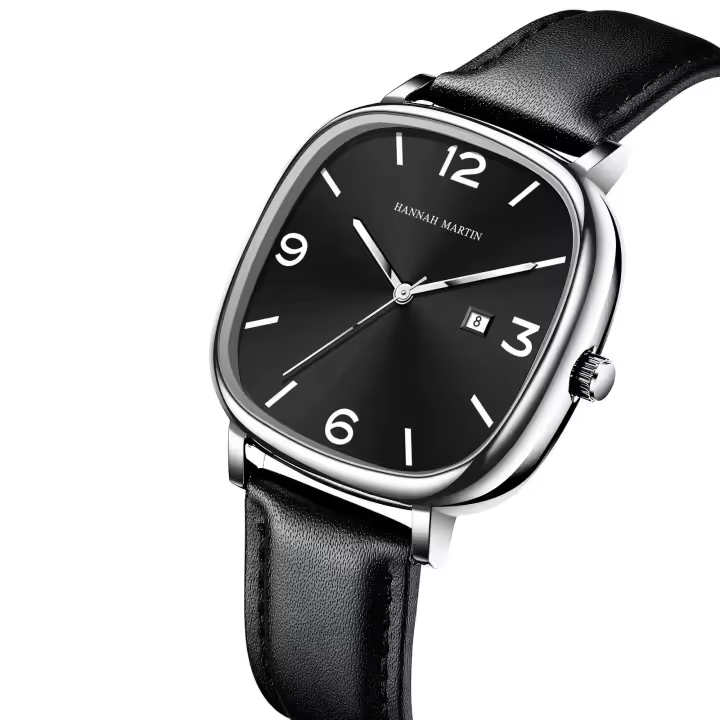 Reloj de Pulsera para Hombres de Moda Cuadrada Automático, Movimiento de Cuarzo, Diseño de Negocios Casual, Cuero Negro, Marca Premium - 1