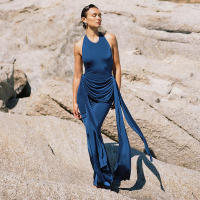 Vestido de sirena con cinturón drapeado y cintura entallada, estilo halter, nuevo de verano para mujer G25DS119 - details 0
