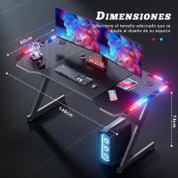 Mesa de Escritorio LED para Juegos Ergonómica Fibra de Carbono Negro Para Computadora y Auriculares - details 12