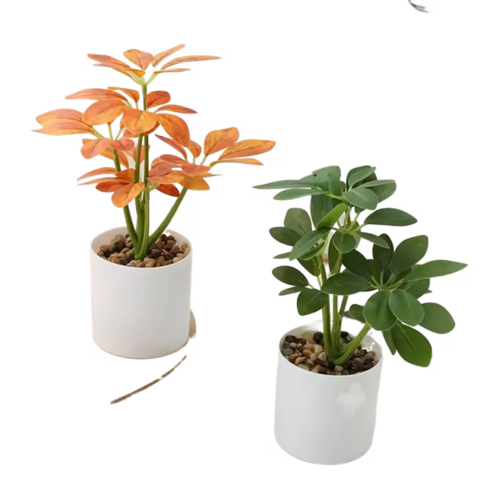 Nuevas plantas artificiales en macetas de 22cm, hojas de Schefflera Octophylla, plantas bonsái, planta verde simulada 3D, decoración para balcón en maceta - 1