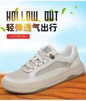 Nuevos zapatos de hombre, zapatos de malla de cuero con plataforma transpirable para hombre, zapatos deportivos y de ocio. - details 1