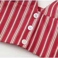 Conjunto de Falda a Rayas Rojas Tops de Tubo Sin Mangas, Cintura Alta Larga Falda - details 4
