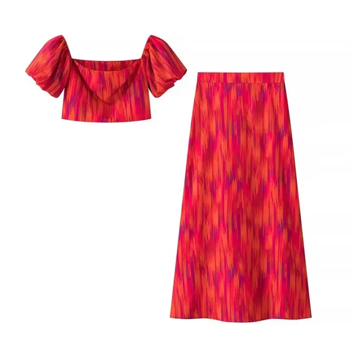 TRAFZA-Conjunto elegante de verano para Mujer, Top corto ajustado con cremallera lateral y Espalda descubierta, a la cadera Falda Midi, paquete salvaje - 1