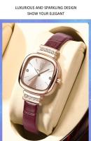Reloj de Cuarzo de Lujo para Mujer Diseño Cuadrado Correa de Cuero Resistente al Agua - details 3