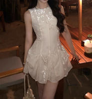 Moonlight Goddess: Vestido blanco de gasa para las vacaciones de primavera de los niños y falda con pellizcos en la cintura - details 3