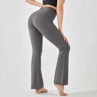 Pantalones de entrenamiento elásticos de yoga de cintura alta para mujer, pierna ancha, acampanados, color sólido, para Fiess - details 26
