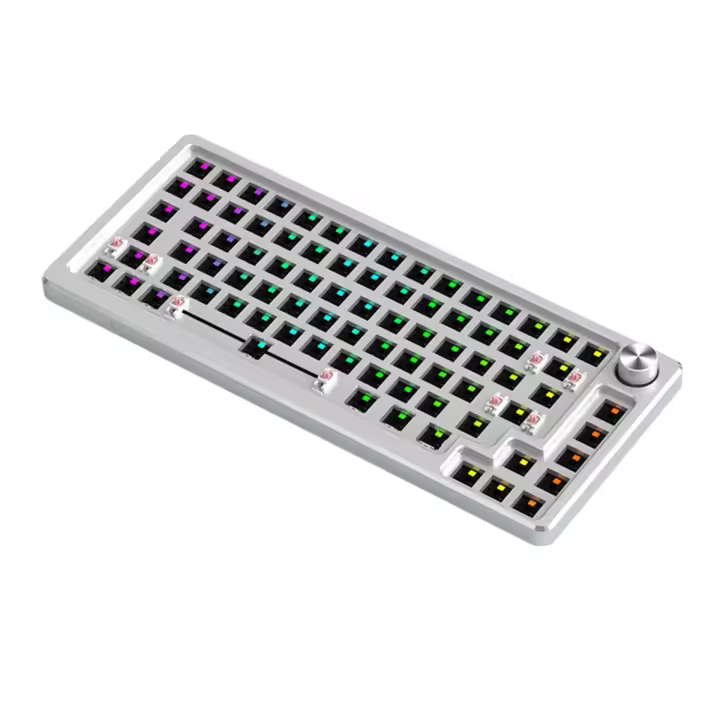 Kit de teclado mecánico de aluminio de 83 teclas, teclados para juegos multifunción de metal personalizados con intercambio en caliente RGB con cable, plateado - 1