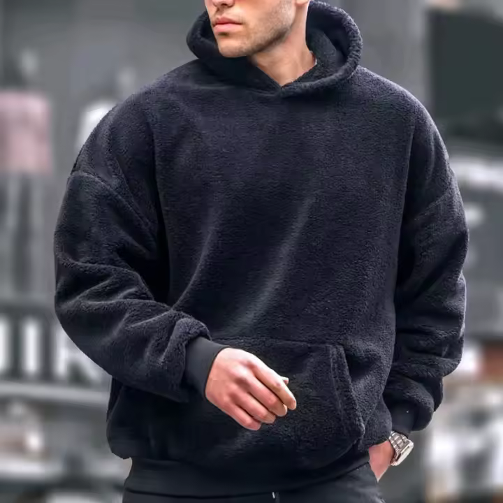 Top deportivo informal con capucha de tela suave y gruesa para hombre - 1