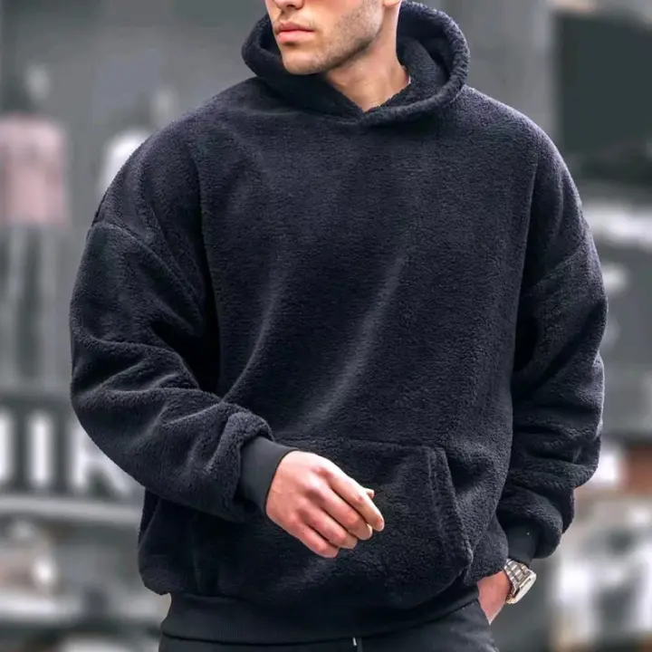 Top deportivo informal con capucha de tela suave y gruesa para hombre - 1
