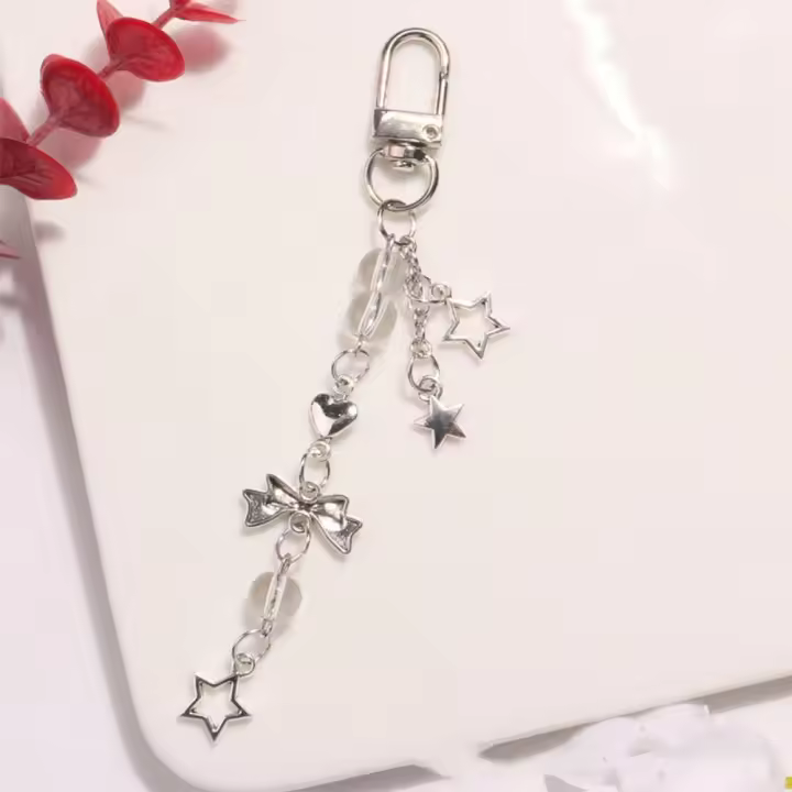 Cuentas de perlas para teléfono, correa con lazo, estrella, cadena para teléfono móvil, llavero Ins, correa para teléfono móvil con cuentas, regalo para niñas - 1