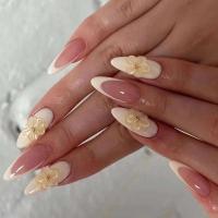 Pegatinas de Uñas 3D Amarillas Color Sólido, Almendra Francesa, Desmontables, Adecuadas para Compresión de Uñas de Mujeres - details 0
