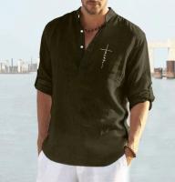 Blusa de algodón para hombre, camiseta informal de media manga con cuello Henley, talla grande, negro, blanco, gris, verde, 3xl, 2xl - details 2