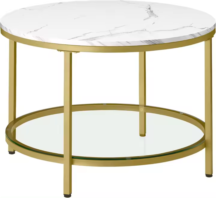Mesa de Centro, Mesita de Salón, de Mármol de Imitación Redonda, Estante de Vidrio Templado, Montaje Fácil, Estilo Moderno - 1