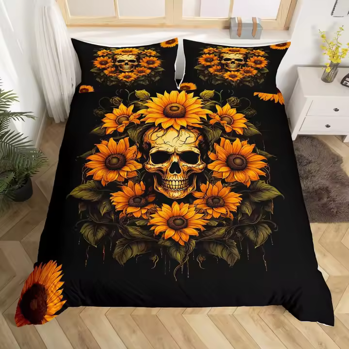 Juego de Riello de Girasol 3PCS Funda de Edredón de Poliéster con Estampado Floral Botánico - 1