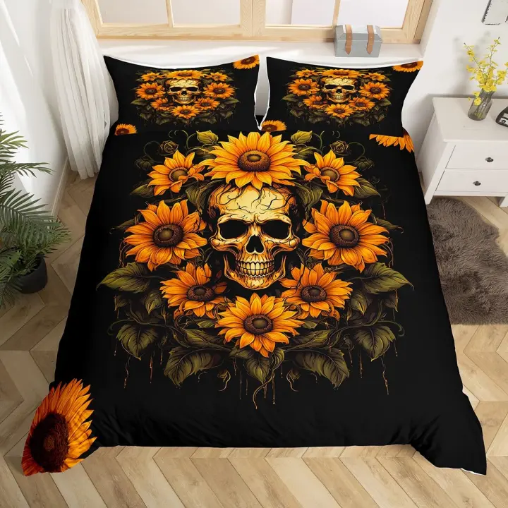 Juego de Riello de Girasol 3PCS Funda de Edredón de Poliéster con Estampado Floral Botánico - 1