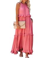 Vestido largo con borde de hoja de loto para mujer, falda de playa con vuelo grande y corriente, novedad de verano 2024 - details 7