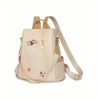 Mochila Portátil Mujer - Estampado Floral Beige, Antirrobo, Gran Capacidad, Impermeable, Bolsillos Prácticos - details 0