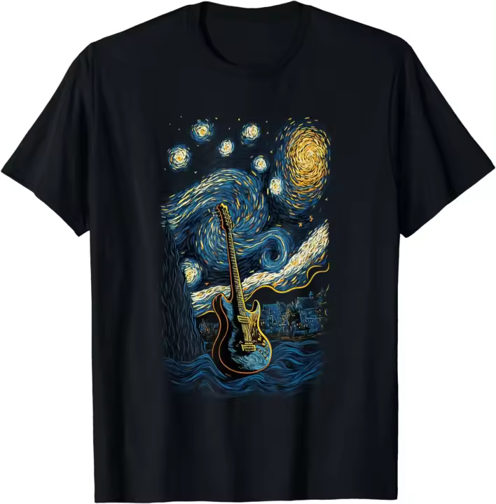 Camiseta de Guitarra Estelar Moda para Hombres Estilo Rock Festival Arte de Guitarra - 1
