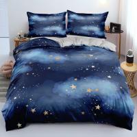 Juego de cama azul oscuro de galaxia de lujo, edredón, funda de edredón, estrellas brillantes, cielo estrellado - details 14
