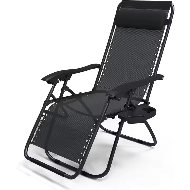 Jardín Multiposicionable Plegable, Gravedad Cero Reclinable, con Soporte para Bebidas y Reposacabezas Axtraíble, Carga máxima 120kg, Negro - 1