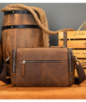 Bolso cilíndrico horizontal, bolso de hombro de cuero de caballo loco para hombres, bolso transversal de cuero genuino europeo y americano retro para hombres - details 1