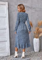 Elegante Vestido Midi de Moda Retro Cuello en V Floral Largo Mango para Mujeres - details 29