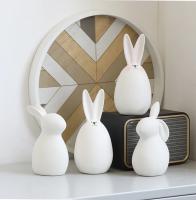 Figuritas de conejo de cerámica Kawaii, escultura de conejo de liebre, adornos de animales de jardín, decoración nórdica de Pascua para el hogar, decoración de la habitación - details 1