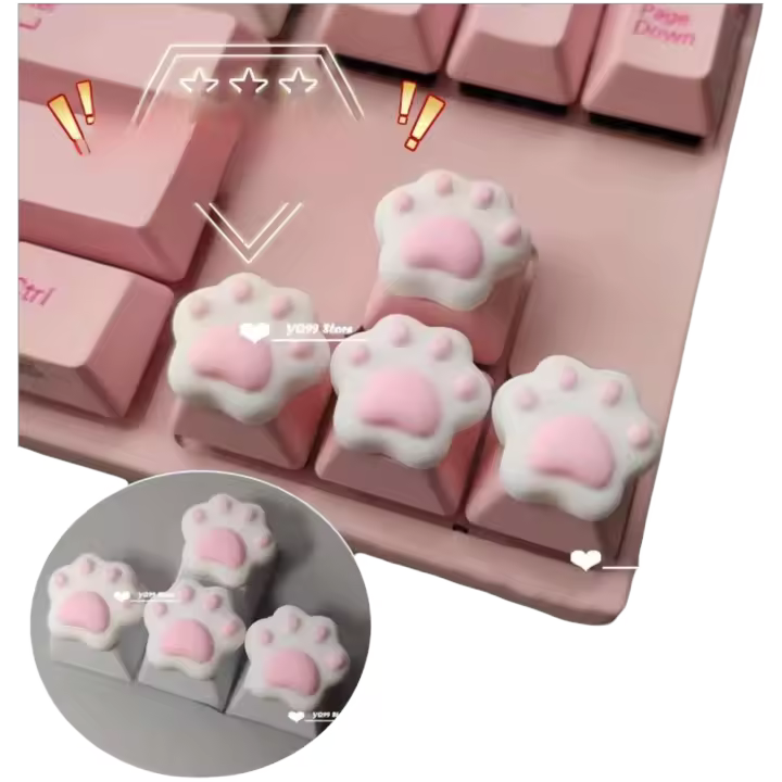 Personalizado Gatito de Garra Teclado Juego de 4 Cubiertas de Llaves Only para Teclados DIY con Flechas Roseas - 1