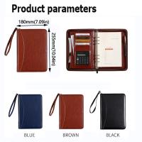 Carpeta de archivos portátil de cuero PU, carpeta de 6 anillas, tarjetero con calculadora, almacenamiento de documentos para cuaderno de hojas sueltas - details 0