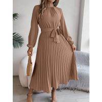 Vestido pequeño de manga larga plisado con cuello alto para mujer, ropa elegante, - details 22