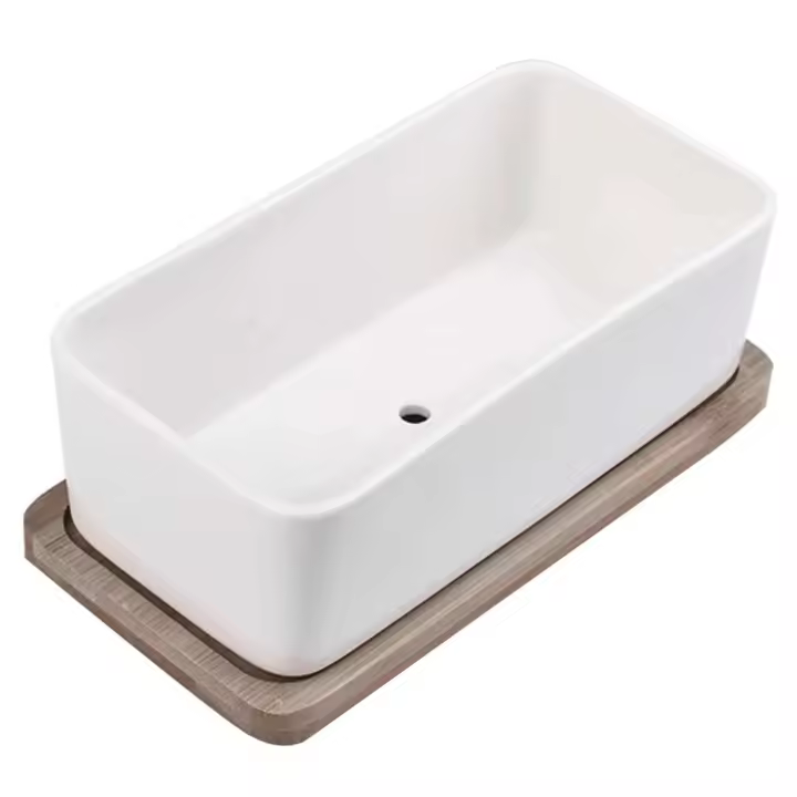 Bandeja de bambú de planta artificial de cerámica rectangular, jardín jugoso, bonsái, bandeja de flores - 1
