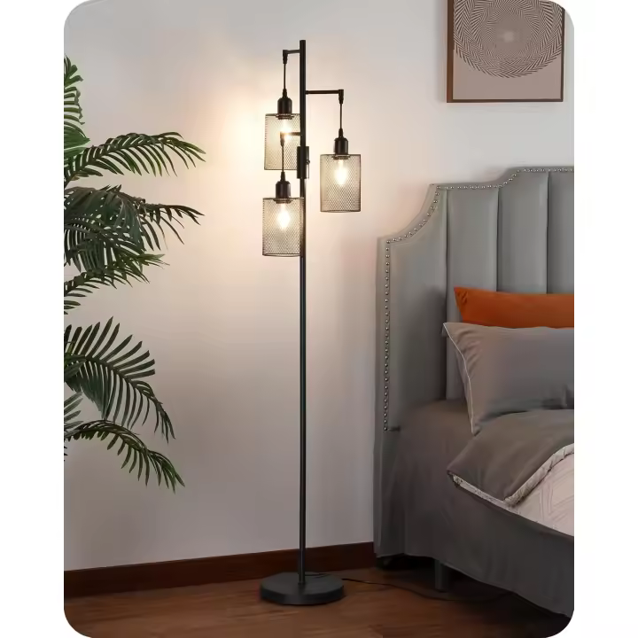 Lámpara de Pie LED Regulable Lámpara de Pie Vintage de 3 Luces con Bombillas E27 - 1