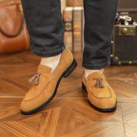 Zapatos de cuero para hombre, estilo británico, con una sola tira, mate, tipo mocasín, para negocios. - details 14