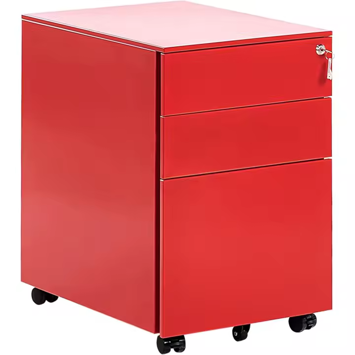 de metal rojo 3 cajones ruedas cerradura industrial oficina Cami - 1