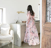 BGTEEVER-vestido de gasa con estampado Floral para mujer, traje elegante de manga larga con cuello de lazo, cintura ajustada, primavera y otoño - details 15