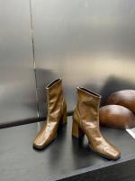 Tacón alto cabeza cuadrada botas delgadas botas cortas zapatos de mujer nuevo tacón grueso marrón con falda - details 2