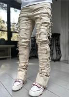 Pantalones vaqueros con parches elásticos para hombre, ropa holgada con parte inferior, pantalones largos de retales de cintura media, lisos, a la moda, para verano - details 5