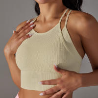 Hamidou-Sujetador de gimnasio Sexy para mujer, Top de hilo, informal, a rayas, sin costuras, de punto, a la moda - details 19