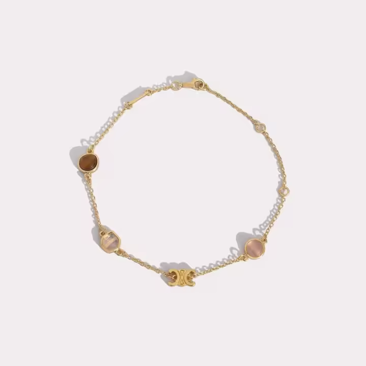 СЕLΙΝΕ Triomphe Indie Pulsera En Latón Con Acabado, Cuarzo Rutilado, Cuarzo Rosa Y Ojo De Tigre Oro Y Multicolor - 1