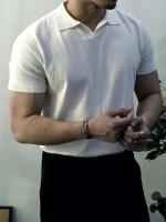 Camiseta con cuello de punto de color liso para hombre, informal, a la moda, retro, verano - details 2