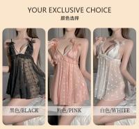 Camisón transparente de lencería sexy con tirantes de perlas y lazo de mariposa con ribete de encaje puro - details 1